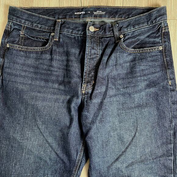 Old Navy High Rise Slouchy Straight Dark Wash Denim CAPRI Jeans - Size 14 EXC - Picture 5 of 10